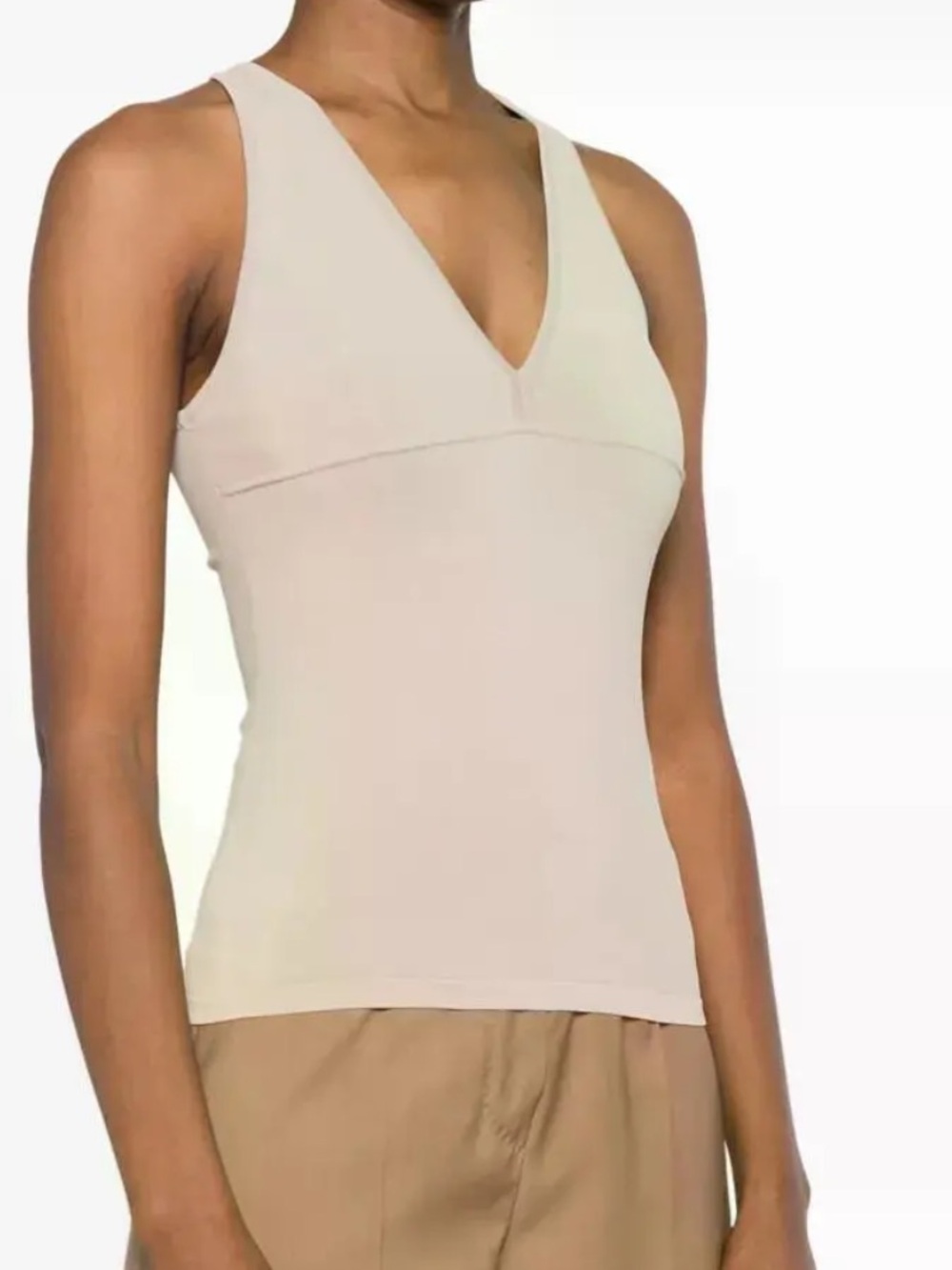 Max Mara Italy Minimalist V-Neck Tank Top Beige Nude Stretch Viscose Size S